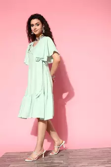 Sea-green plain viscose rayon long-dresses