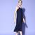 Navy-blue printed silk blend long-dresses