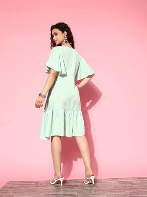 Sea-green plain viscose rayon long-dresses 3