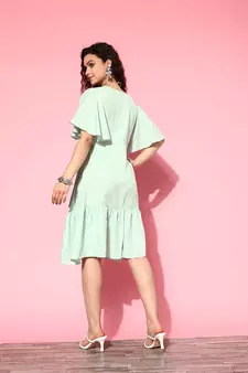 Sea-green plain viscose rayon long-dresses