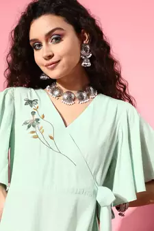 Sea-green plain viscose rayon long-dresses