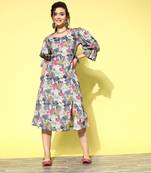 Lavender printed cotton long-dresses