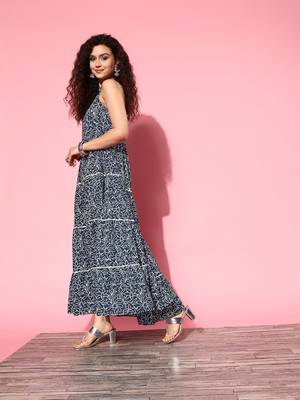 Blue printed cotton long-dresses 2