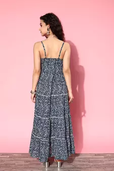 Blue printed cotton long-dresses