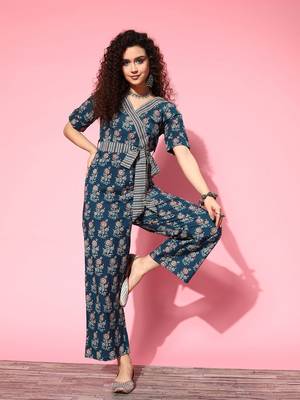 Blue printed cotton long-tops 1