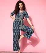 Blue printed cotton long-tops