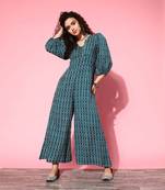 Teal printed cotton long-tops