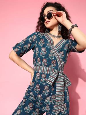 Blue printed cotton long-tops 4