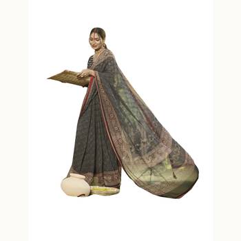 Black woven georgette saree with blouse 1