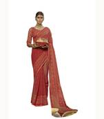 Red woven georgette saree with blouse
