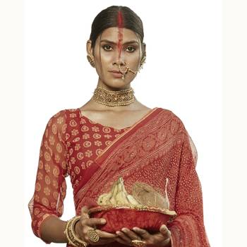 Red woven georgette saree with blouse 2