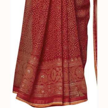 Red woven georgette saree with blouse 3