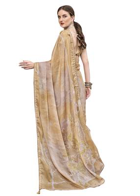 Brown woven chiffon saree with blouse 1