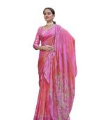 Pink woven chiffon saree with blouse