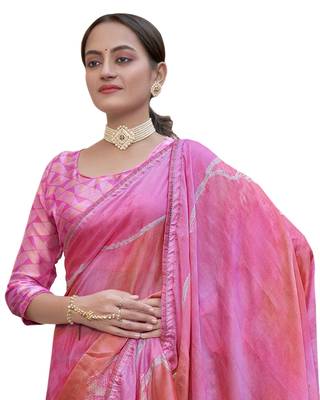 Pink woven chiffon saree with blouse 2
