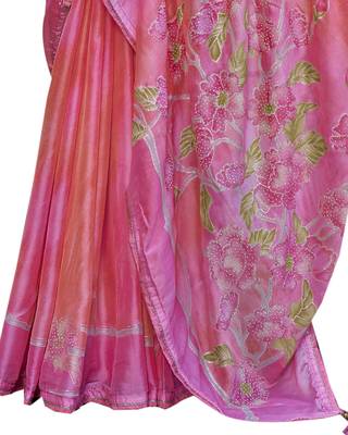 Pink woven chiffon saree with blouse 3