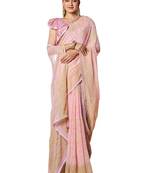 Pink woven georgette saree with blouse