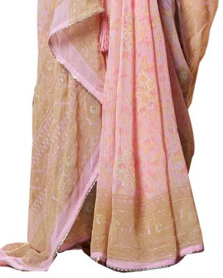 Pink woven georgette saree with blouse 3
