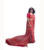 Red woven georgette saree with blouse
