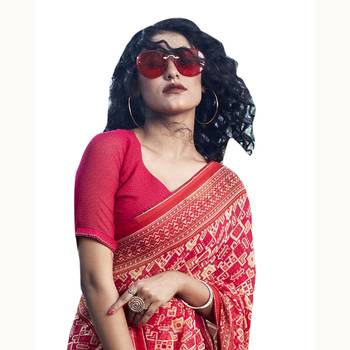 Red woven georgette saree with blouse 2