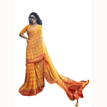 Yellow woven georgette saree with blouse 1
