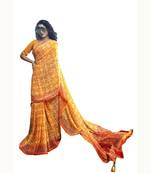Yellow woven georgette saree with blouse