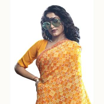 Yellow woven georgette saree with blouse 2