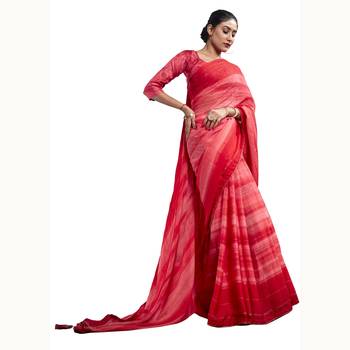 Pink woven georgette saree with blouse 1