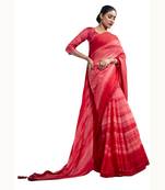 Pink woven georgette saree with blouse