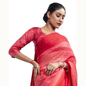 Pink woven georgette saree with blouse 2
