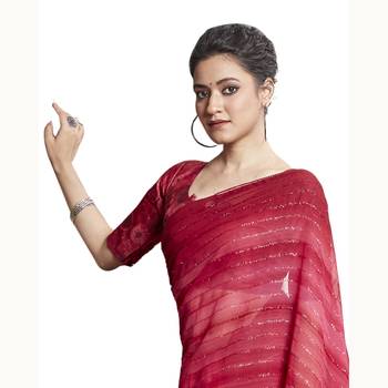 Red woven georgette saree with blouse 2