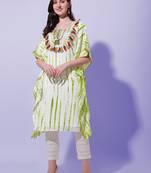 Green Off White Shibori Printed Mirror Gotta Patti Rayon Kaftan Kurta