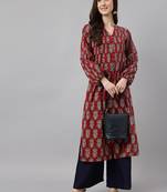 Maroon printed cotton ethnic-kurtis