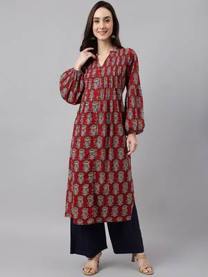 Maroon printed cotton ethnic-kurtis 2