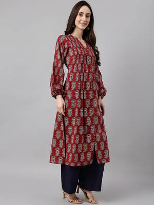 Maroon printed cotton ethnic-kurtis 3