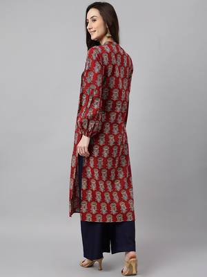 Maroon printed cotton ethnic-kurtis 4