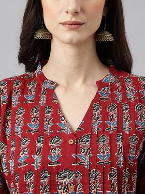 Maroon printed cotton ethnic-kurtis 5