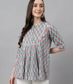 Blue printed cotton party-tops