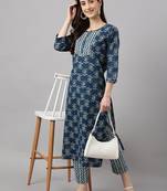 Blue floral print cotton salwar