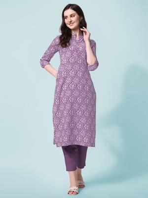 Wine Floral Printed Stand Patti Rayon Straight Kurta 1