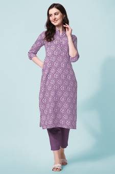 Wine Floral Printed Stand Patti Rayon Straight Kurta
