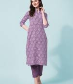 Wine Floral Printed Stand Patti Rayon Straight Kurta