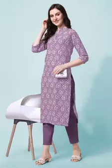 Wine Floral Printed Stand Patti Rayon Straight Kurta
