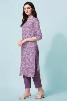 Wine Floral Printed Stand Patti Rayon Straight Kurta