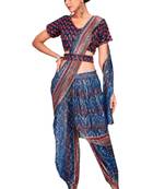 Blue embroidered net saree with blouse