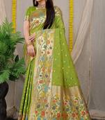 Green woven Faux kanchipuram silk saree with blouse