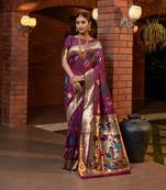 Wine Woven Paithani Silk Blend Saree With Blouse