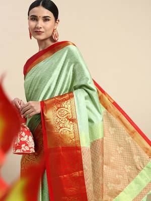 Olive Woven Cotton Silk Saree With Blouse 1
