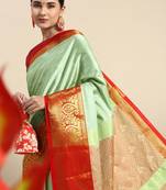 Olive Woven Cotton Silk Saree With Blouse