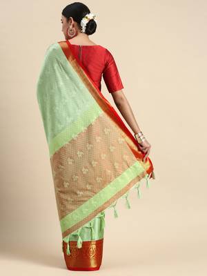 Olive Woven Cotton Silk Saree With Blouse 3